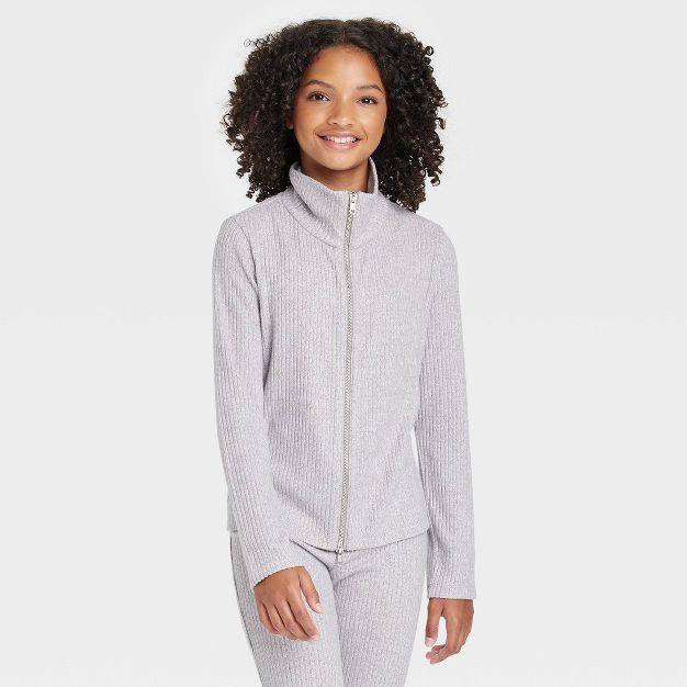 Girls' Rib Double Zip Long Sleeve Top - art class™ | Target