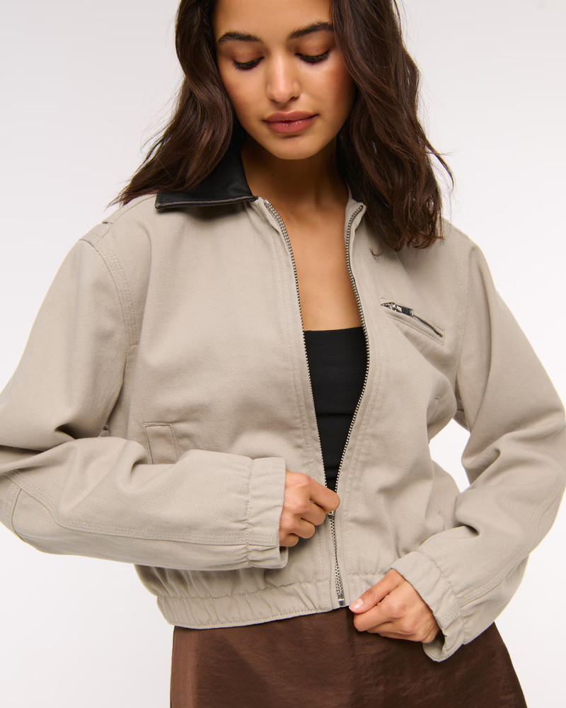 Women's Cropped Twill Trucker Jacket | Women's Coats & Jackets | Abercrombie.com | Abercrombie & Fitch (US)
