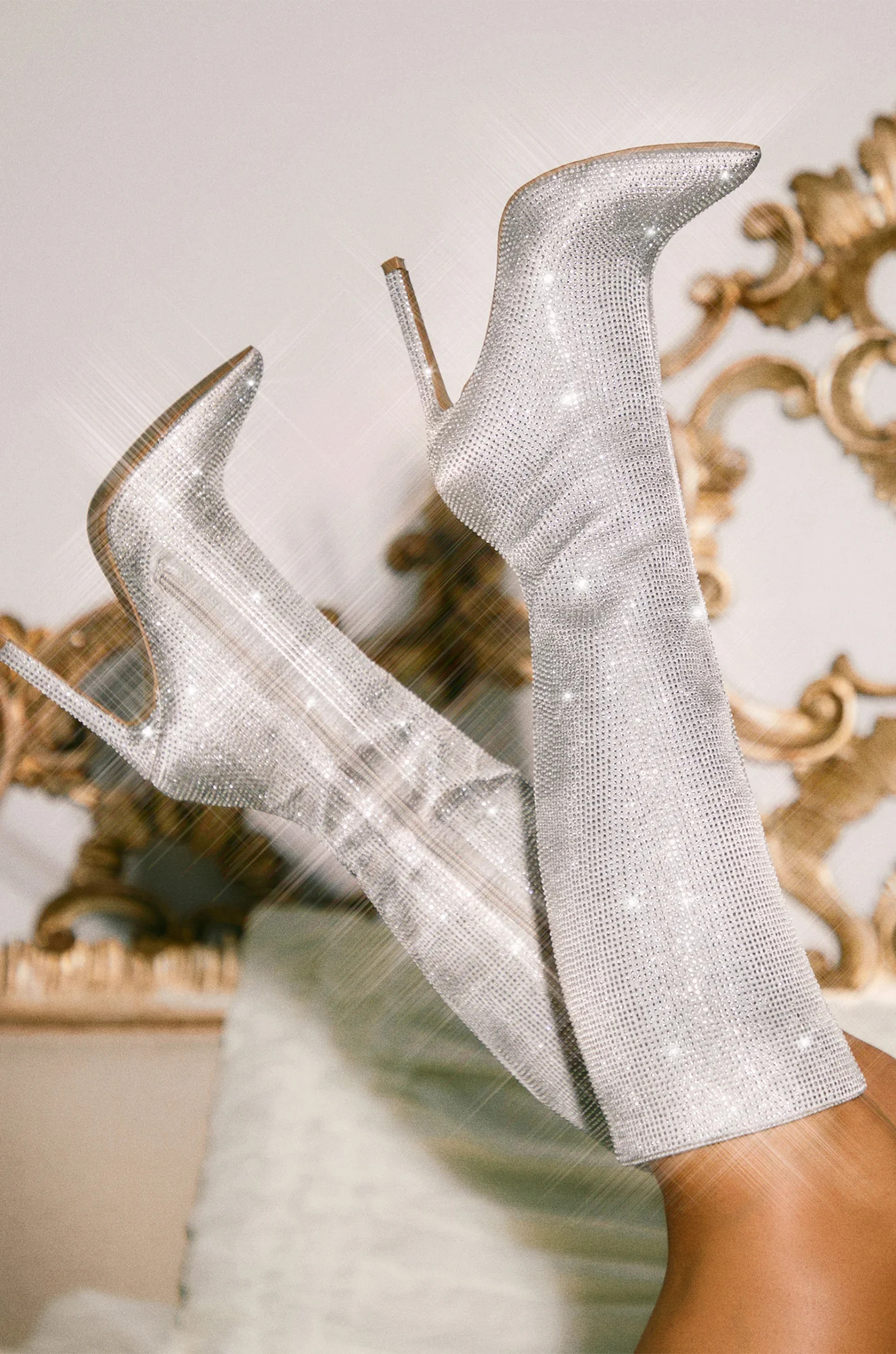 Miss Lola | After Party Silver Embellished Boots | MISS LOLA