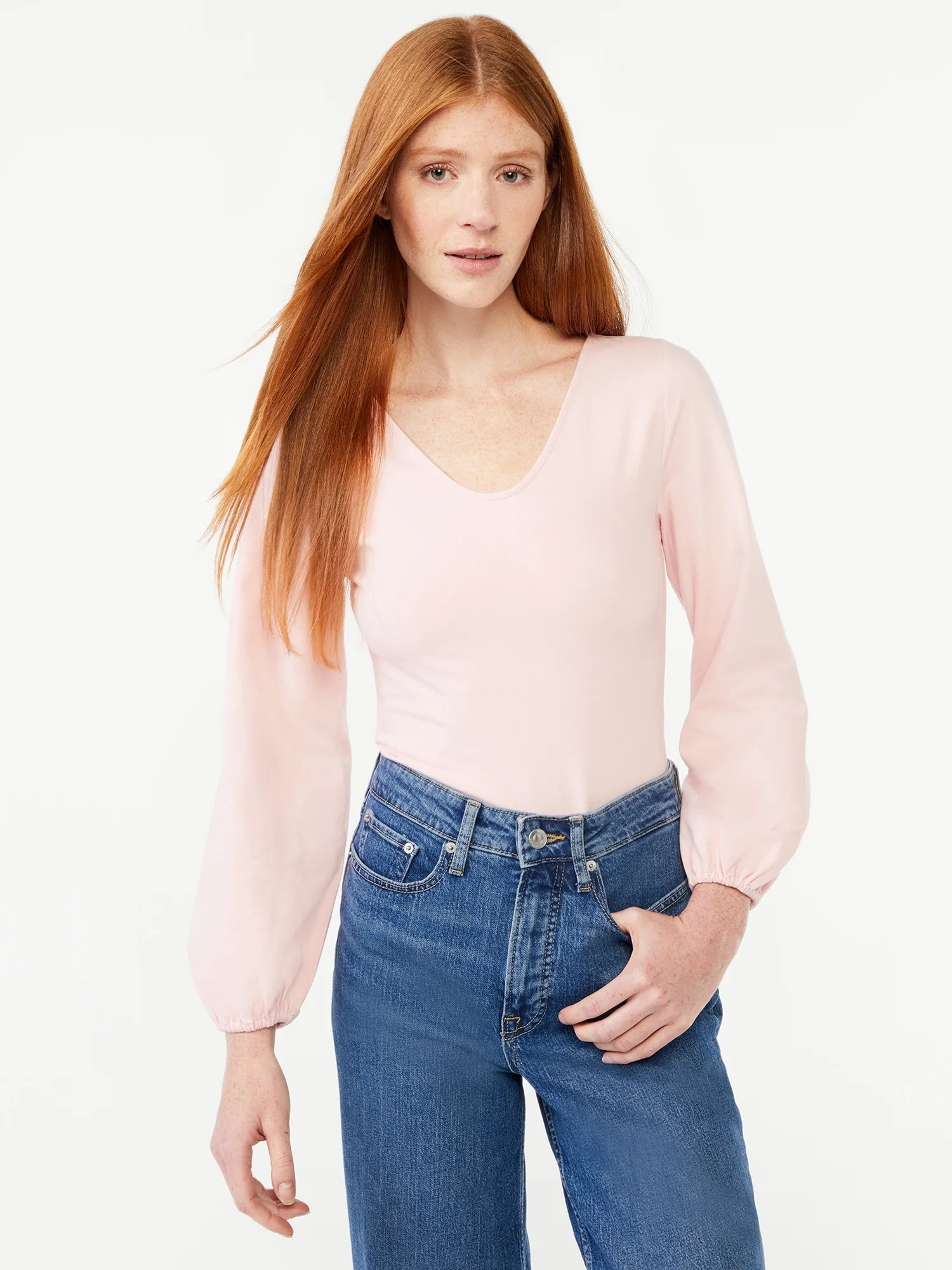 Free Assembly Women's V-Neck Bodysuit with Blouson Sleeves | Walmart (US)