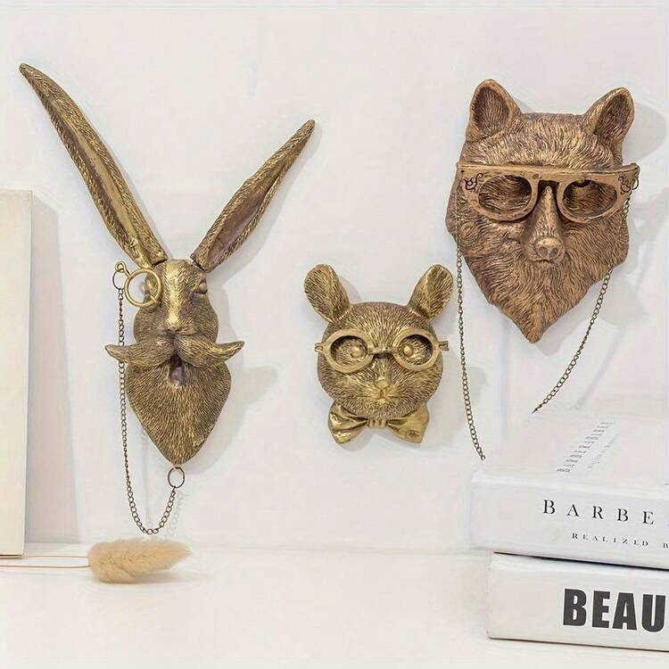 Large/Small (Bear Head, Rabbit Head, Deer Head, Mouse Head, Fox Head),Decor Wall Art Decor Wall Hanging Home Decor Bronzed Resin Animal Hanging Sculpture Animal Head Wall Hanging Ornaments | SHEIN