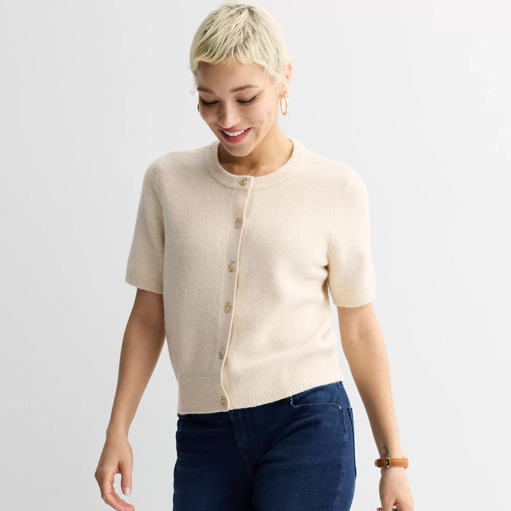 Women's Nine West Short Sleeve Cozy Cardigan Sweater | Kohl's