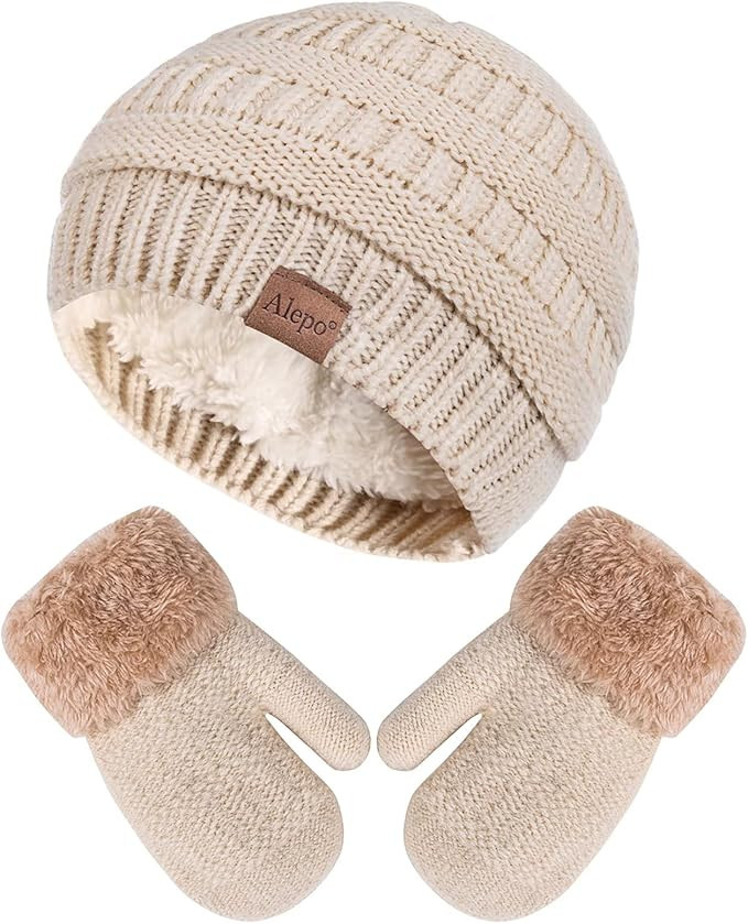 Winter Mittens Gloves Beanie Hat Set for Kids Baby Toddler Children, Thick Warm Knit Fleece Lined... | Amazon (US)