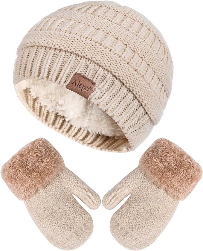 Winter Mittens Gloves Beanie Hat Set for Kids Baby Toddler Children, Thick Warm Knit Fleece Lined... | Amazon (US)