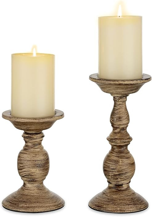 Sziqiqi Vintage Pillar Candle Holders Distressed Metal Candleholder, Shabby Chic Candle Stand Can... | Amazon (US)