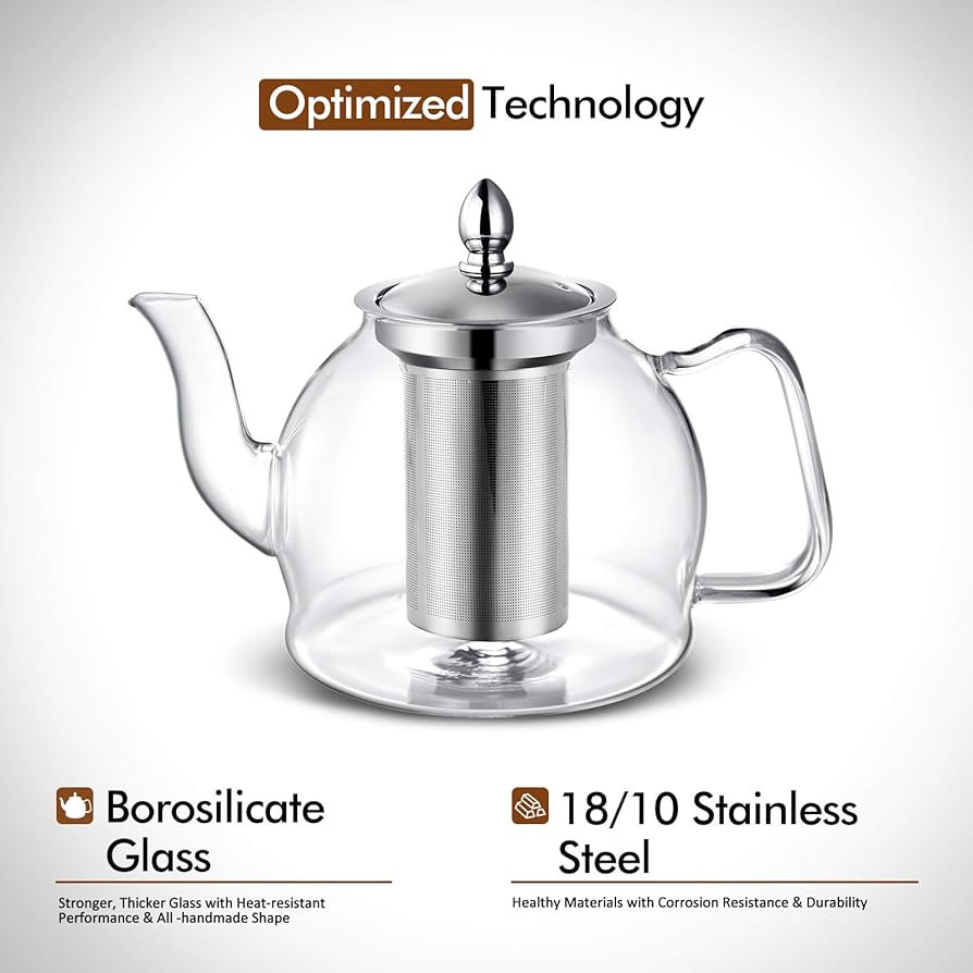 HIWARE 1000ml Glass Teapot with Removable Infuser, Stovetop Safe Tea Kettle, Blooming and Loose L... | Amazon (US)