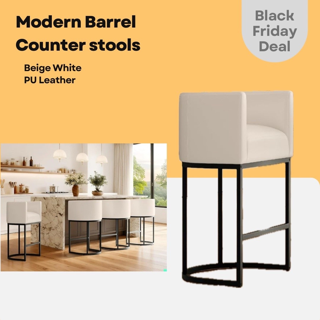 Modern Barrel style Counter stools perfect for the Island.. 

Seat height 26" 
Best fit for Island height 35-41"

#LTKCyberWeek #LTKHoliday #LTKGiftGuide