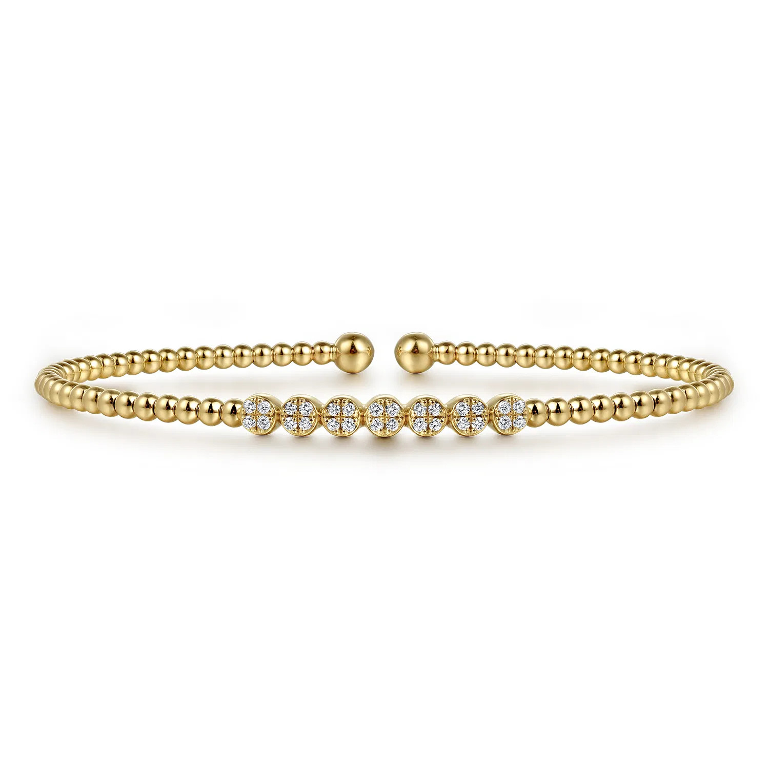 14K Yellow Gold Bujukan Bead and Cluster Diamond Bangle | Gabriel & Co. Fine Jewelry And Bridal