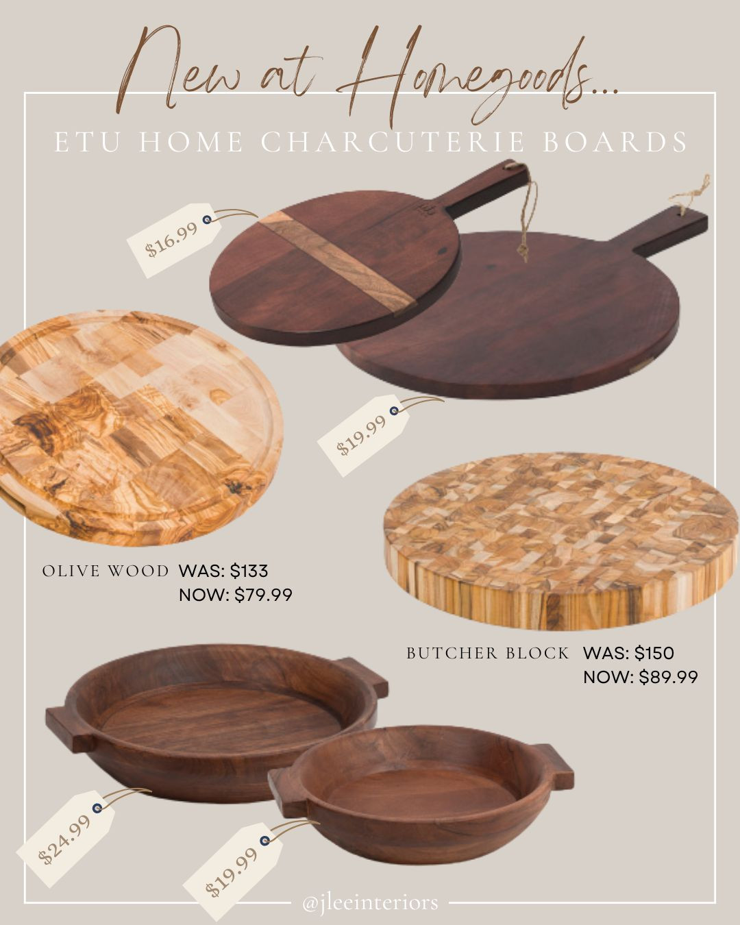 These coveted ETU HOME charcuterie boards are on sale at TJ Maxx this week! The beautiful, dark stain of the boards and bowls give old world appeal and will look fab featured at your next dinner party or simply styled every day on your kitchen countertop.
Also, not to be missed, are these substantial, hardwood, end-grain butcher block rounds, far below regular retail!

SO MANY HIGH-END KITCHEN BRANDS AT HOMEGOODS THIS WEEK! Le Creuset dutch oven, Cuisinart enamel cast iron pan, Wustof knives, cast iron dutch oven, Smeg blender, Jura espresso machine, Homegoods, Marshalls, TJ Maxx, kitchen tools, kitchen accessories, step stool, kitchen stool, olive wood cutting board, butcher block, kitchen gadgets, kitchen styling ideas, kitchen countertop styling

#LTKHome#LTKSaleAlert#LTKFindsUnder50 

 #LTKFindsUnder100 #LTKStyleTip