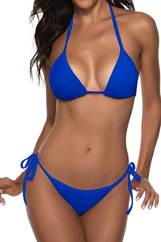 Women Two Piece Swimsuit Sexy Swimwear Halter String Triangle Bikini Sets | Amazon (US)