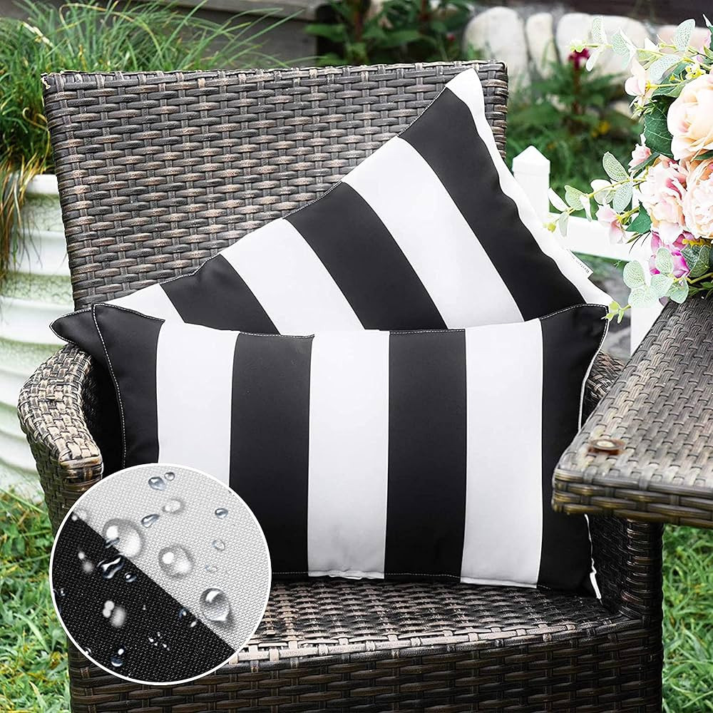 Western Home Pack of 2 Decorative Outdoor Solid Waterproof Striped Throw Pillow Covers Polyester ... | Amazon (US)