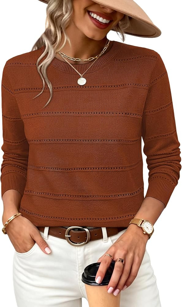 WIHOLL Fall Outfits for Women 2026 Hollow Out Knit Sweater Fashion Clothing     Fall Tops for Wom... | Amazon (US)