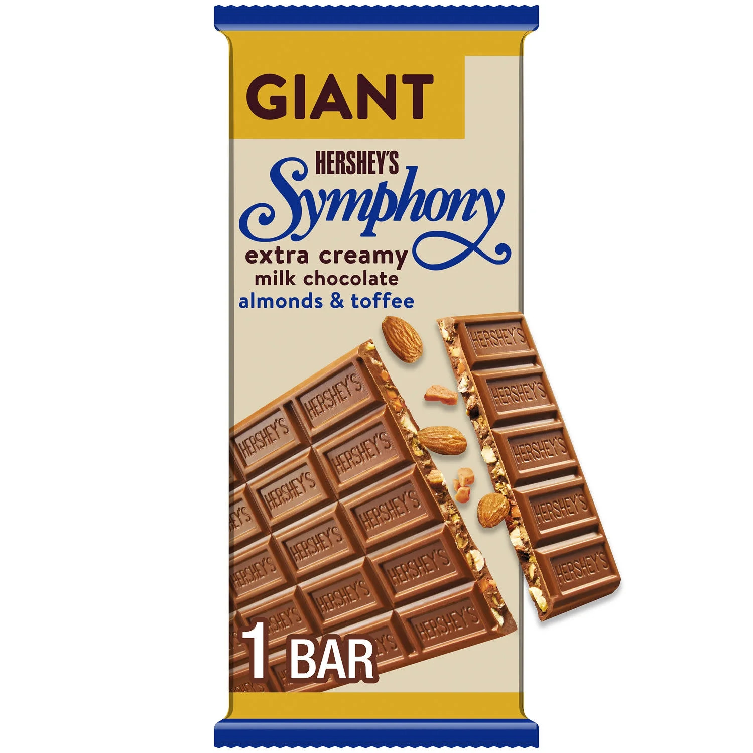 Hershey's Symphony Chocolate Almond Toffee Giant Candy, Bar 7.37 oz, 25 Pieces | Walmart (US)