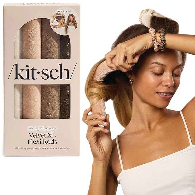 Kitsch XL Flexi Rods for Heatless Curls Overnight - Soft Velvet Hair Rollers for Women - Hair Cur... | Amazon (US)