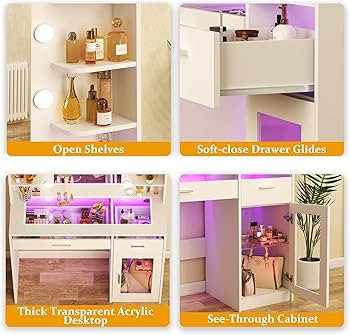 Vanity Desk with Mirror and Lights, Makeup Vanity Desk with Lights 3 Colors, Transparent Top Vani... | Amazon (US)