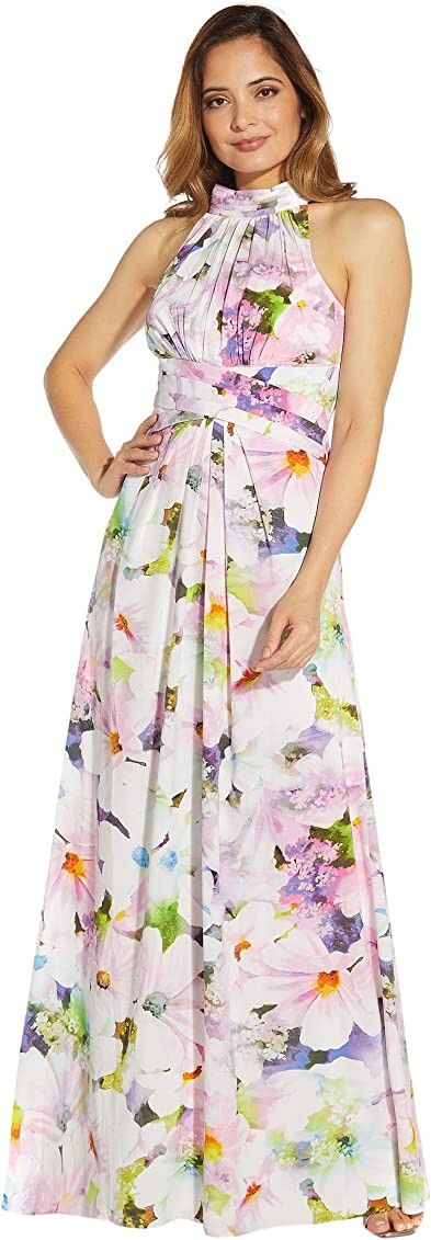 Adrianna Papell Women's Floral Halter Gown, Wedding Guest Season, Summer Wedding Season | Amazon (US)
