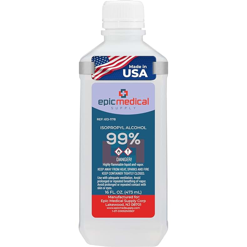 Epic Medical Supply 91% Percent Isopropyl Alcohol 91, Rubbing Alcohol Isopropilico 16 oz. Bottle, Mult… | Amazon (US)