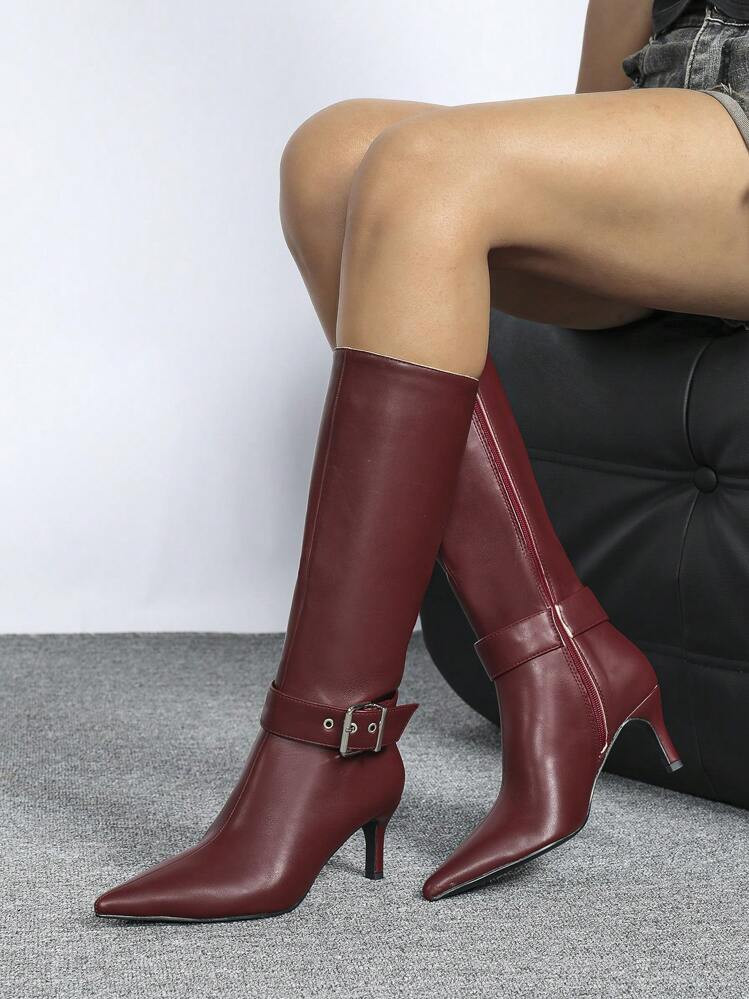 Match With Dresses,Women's Fashion Comfortable Elegant Versatile Bordeaux Red Stiletto Pointed To... | SHEIN