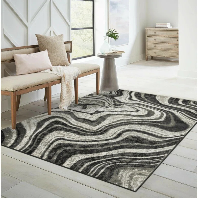 Wade Logan® Atiyana Abstract Wool Gray/Black Indoor / Outdoor Area Rug & Reviews | Wayfair | Wayfair North America