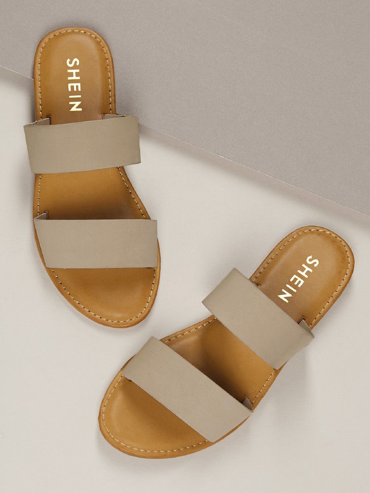 Slip On Open Toe Flat Slide Sandals | SHEIN