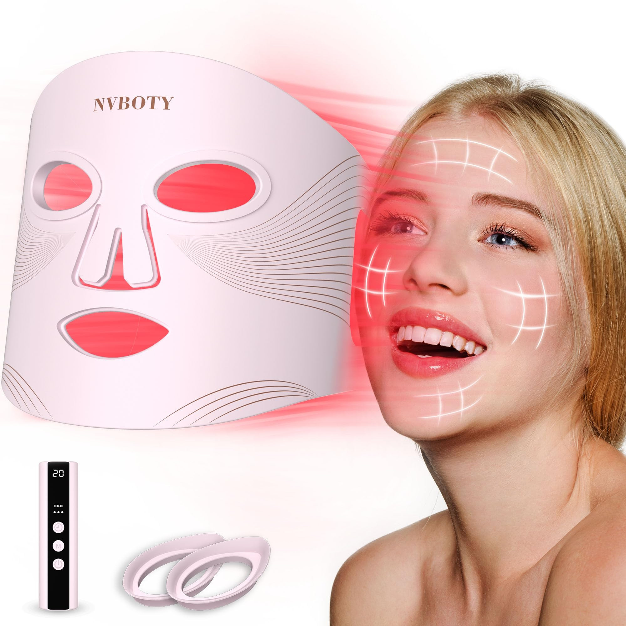 LED Face Mask Light Therapy, 4 Modes Portable Red Light Therapy for Face with 2000mAh Rechargeable Remote, Blue, Orange, 850NM Infrared & Red Light Mask, 400 LEDs for Anti-Aging, at Home | Amazon (US)