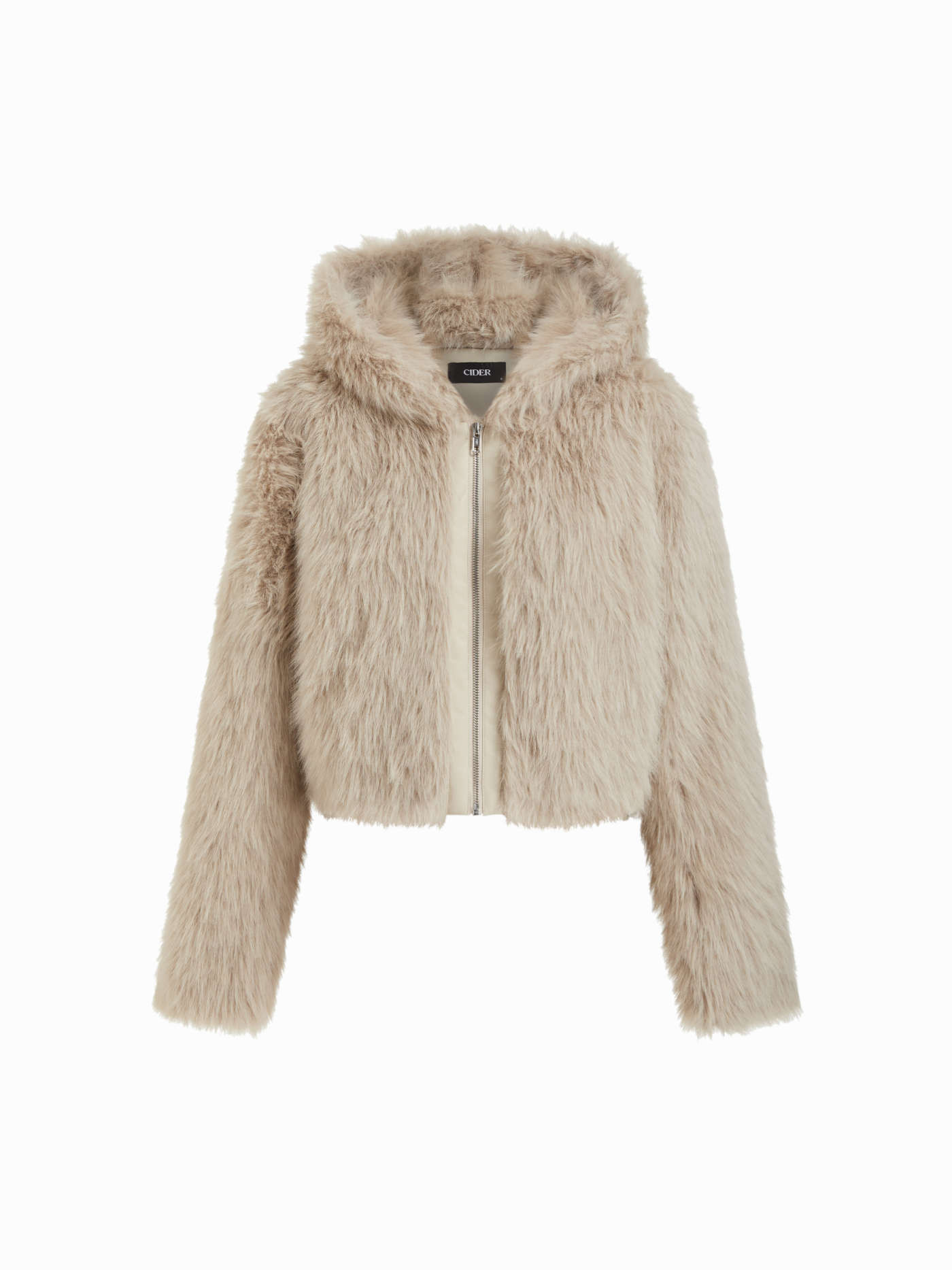 Faux Fur Faux Fur Hooded Zip Through Long Sleeve Jacket For Daily Casual | Cider