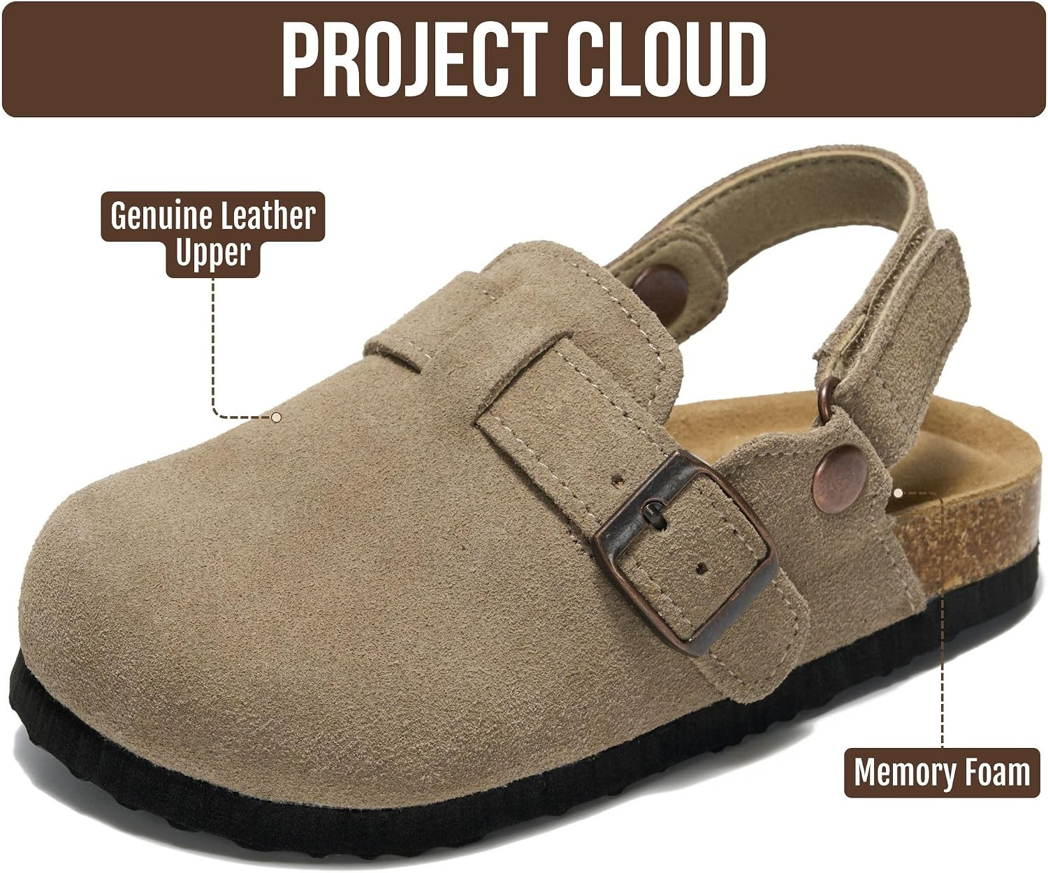 Project Cloud Kids 100% Genuine Leather Non Slip Clogs with Cork Footbed | Amazon (US)