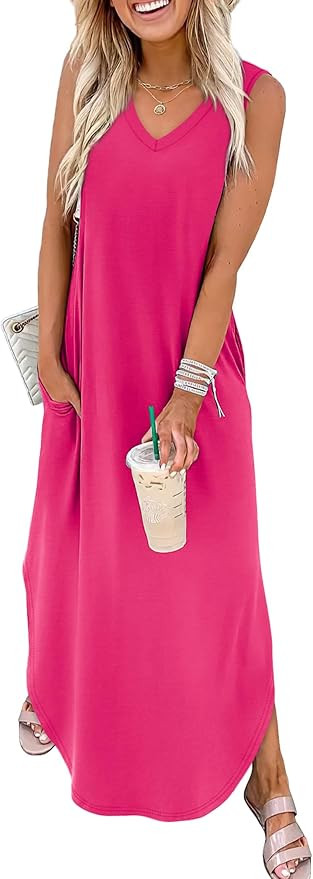 Sampeel Summer Dresses Maxi Dress Vacation Beach Sundresses 2025 with Pockets | Amazon (US)