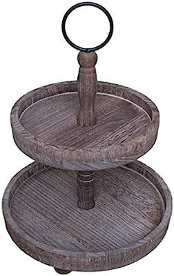 Hallops 2 Tiered Tray Stand - Two Tier Tray Wood Farmhouse, Rustic, Vintage Decor. Table Kitchen ... | Amazon (US)