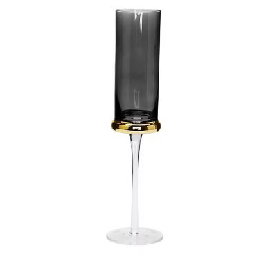 Classic Touch Set of 6 Flute Glasses Tinted Black with Gold Band | Target