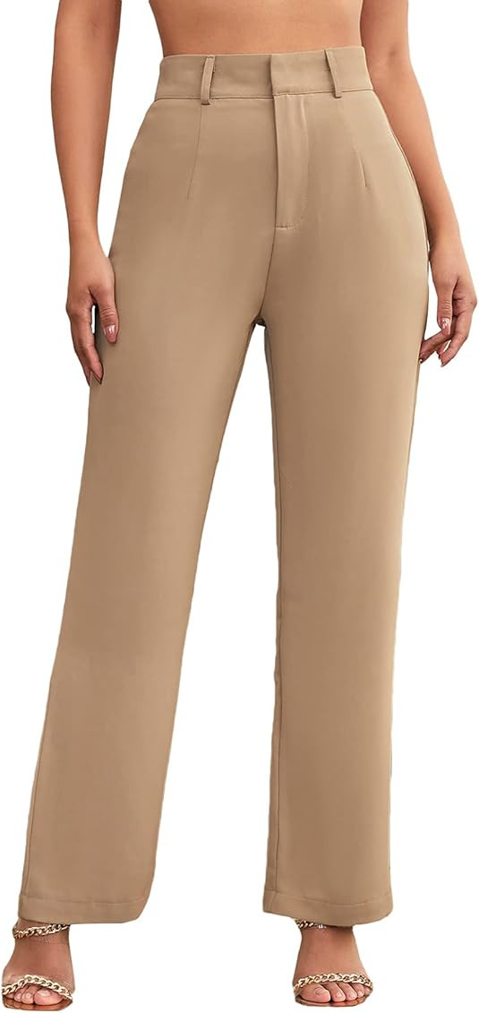 MakeMeChic Women's Summer Solid High Waist Wide Leg Trousers Office Work Pants | Amazon (US)