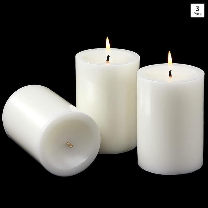 Ashlux 3x4 Inch White Pillar Candles, Set of 3 Wax, 56 Hours Long Burning, Unscented and Dripless... | Amazon (US)
