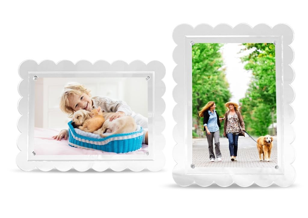 2 Pack of 5 x 7 Clear Acrylic Scalloped Picture Frames, Magnetic Acrylic Closure with Dual Kickst... | Amazon (US)