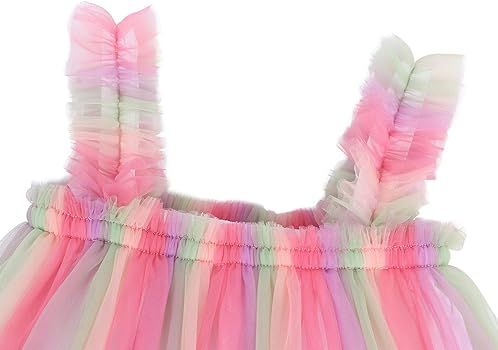 Edjude Baby Girls Tutu Dress Spaghetti Strap Rainbow Pom Ballet Dances Sleeveless Layered Tulle P... | Amazon (CA)