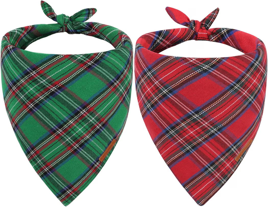2pcs Christmas Dog Bandanas Red Green Plaid Double-Sided Reversible Triangle Scarf X-mas Holiday ... | Amazon (US)