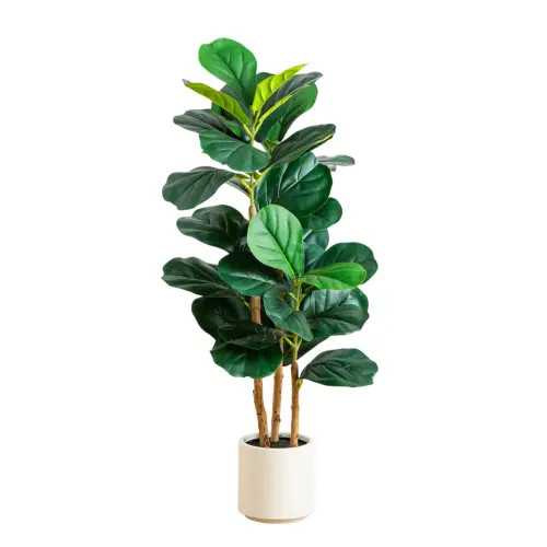 NEARLY NATURAL 3-ft Artificial Fiddle Leaf Tree in Decorative White Planter in Green/brown at Nordstrom | Nordstrom