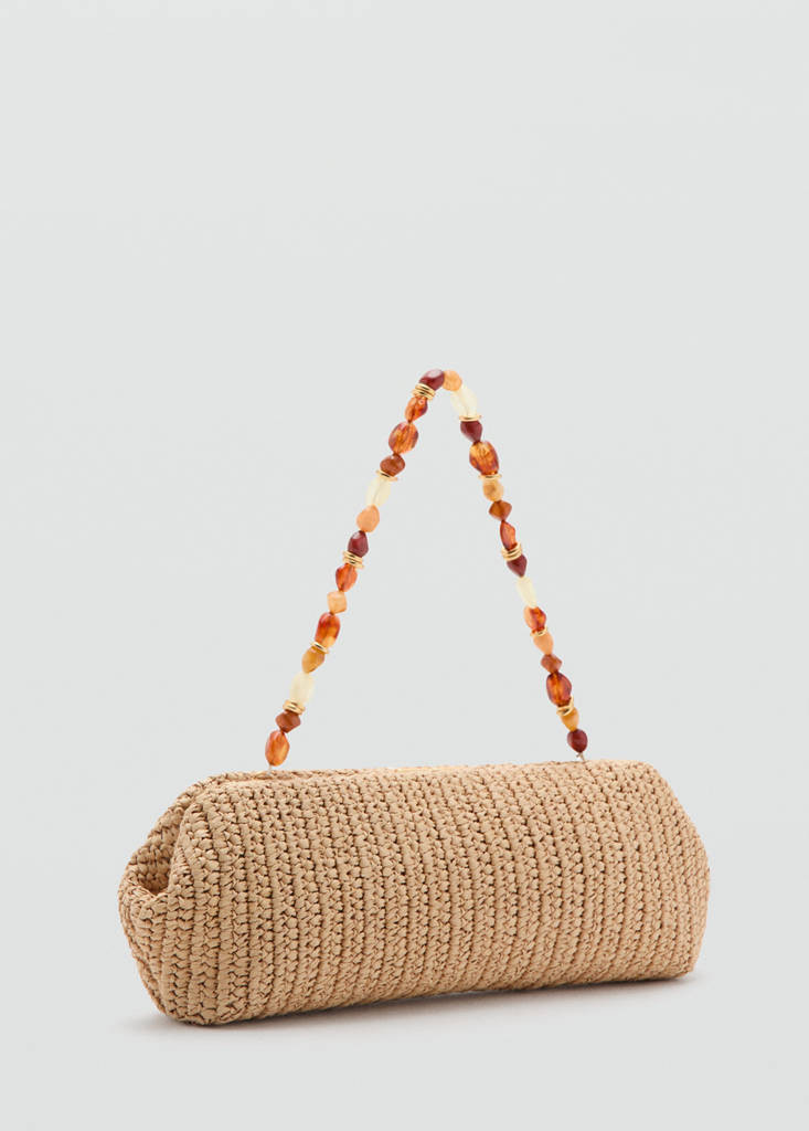 Sac à main en fibre naturelle avec détail perles beige - Femme - Taille unique - MANGO | Mango EU