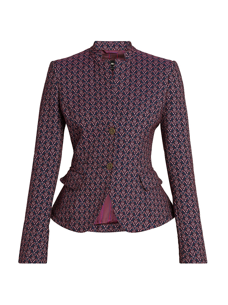 Women's Stand Collar Jacquard Jacket - Multicolor Blue Base - Size 0 | Saks Fifth Avenue