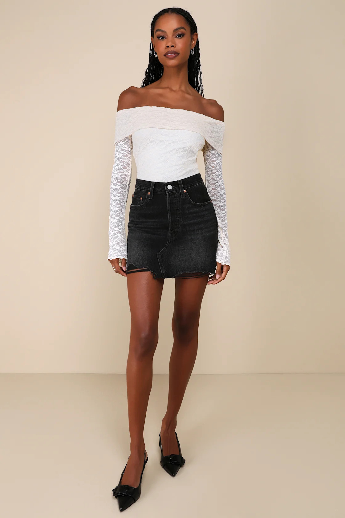 Serene Date Cream Lace Off-the-Shoulder Long Sleeve Top | Lulus