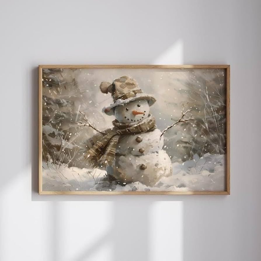 Snowman Wall Art Poster Nursery Vintage Winter Wall Decor Neutral Wall Art Cheerful Christmas Coz... | Amazon (US)