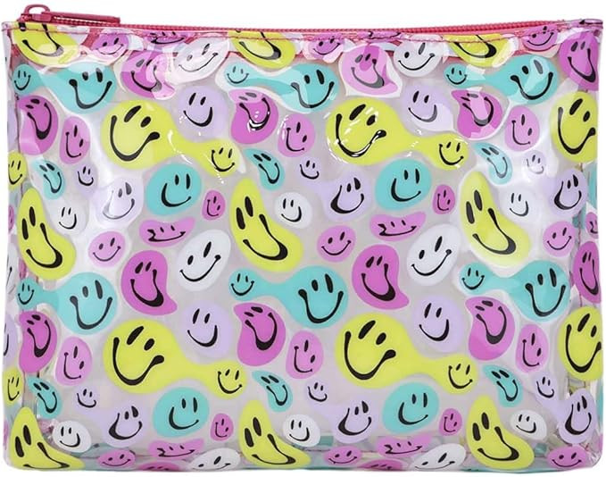 Clear Smiley Face Makeup Bag, Transparent Cosmetic Pouch with Colorful Smile Prints, Portable Tra... | Amazon (US)