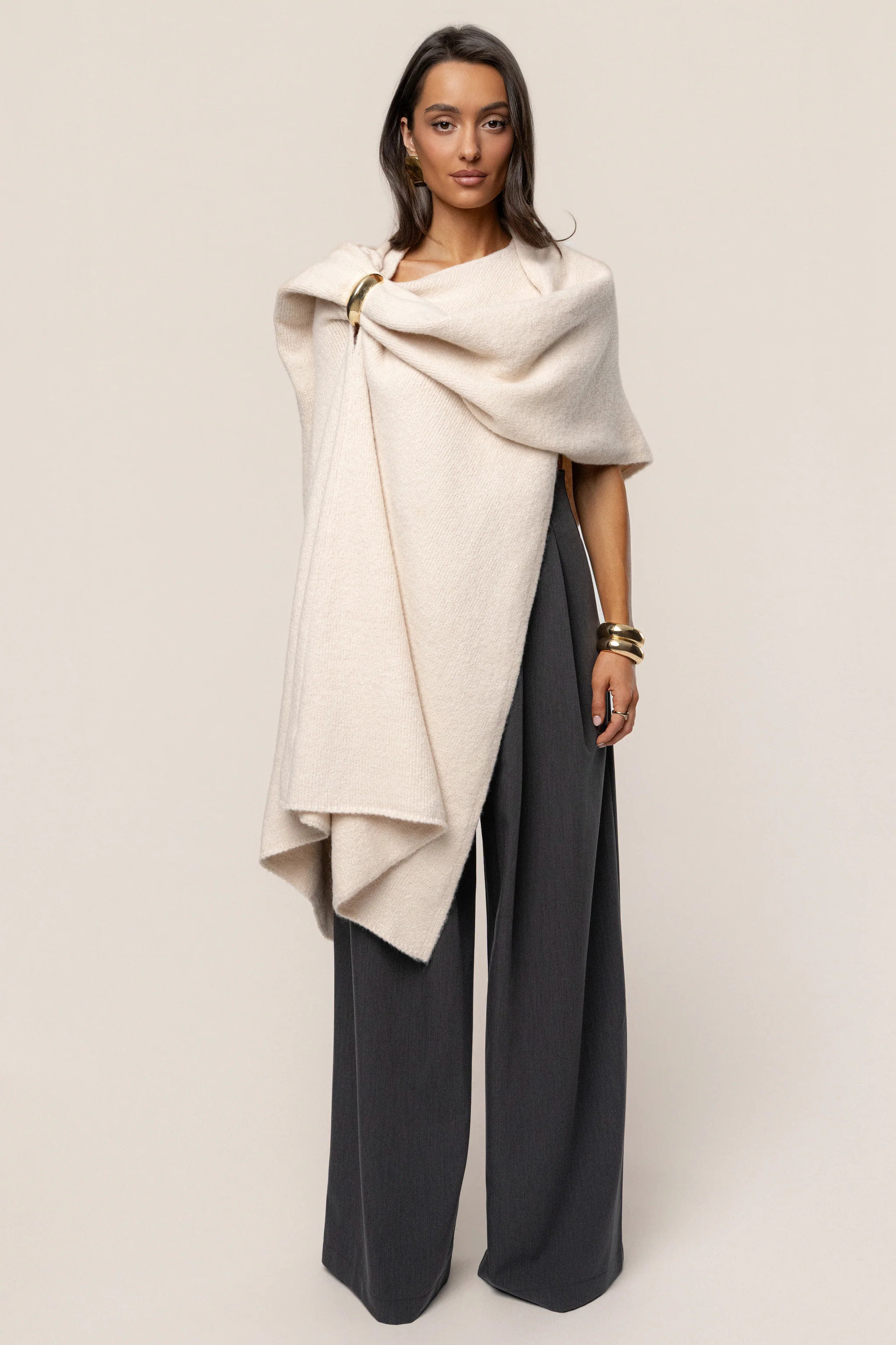 Ivory Radiance Knit Shawl | JLUXLABEL
