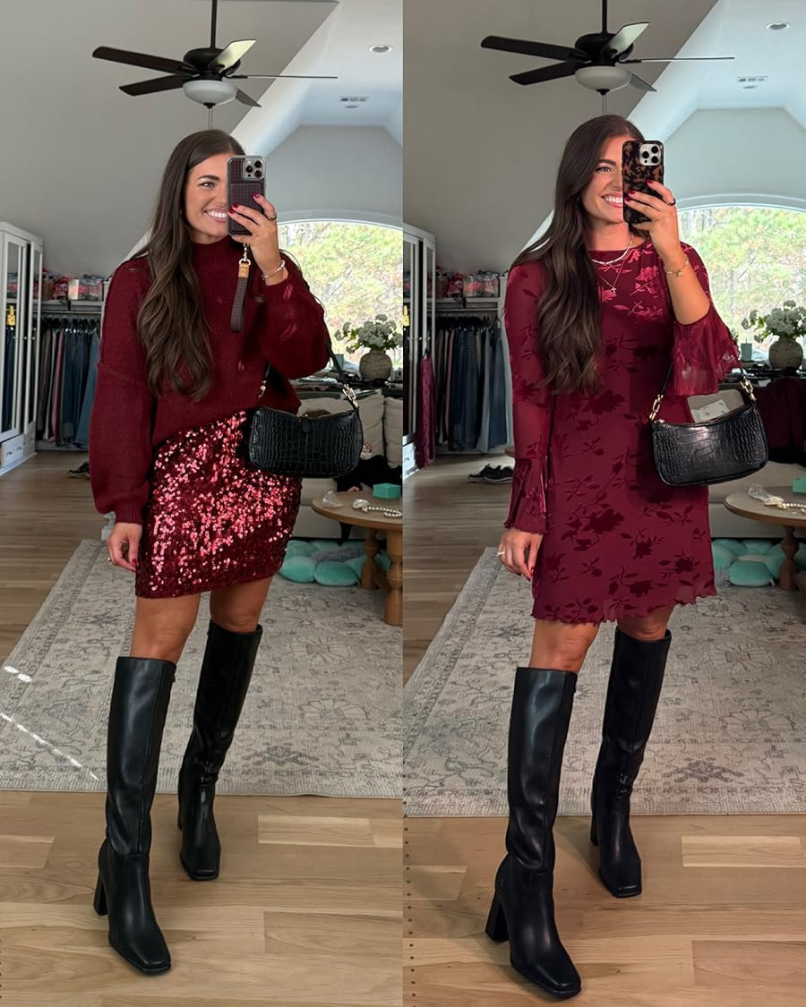 BTFBM Women Floral Wedding Guest Dress Fall 2025 Casual Long Sleeve Crew Neck Flowy Party Cocktai... | Amazon (US)