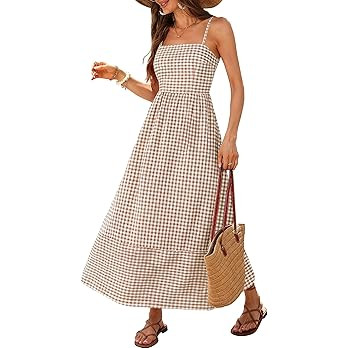 Caracilia Womens Maxi Dresses Striped, Adjustable Straps Smocked A-Line, Flowy Long Sundress, Cut... | Amazon (US)