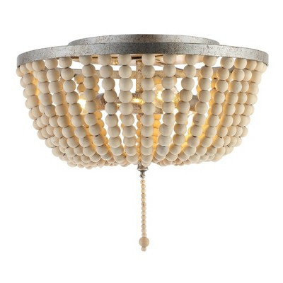 15" 3-Light Allison Shabby Chic Farmhouse Wood Beaded/Metal LED Flush Mount Antiqued Silver - JONATHAN Y: UL Listed, 40W E12 | Target