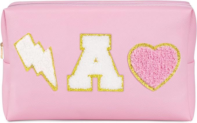 TOPEAST Initial Preppy Makeup Bag Gifts for Girls, Chenille Letter Cosmetic Bag Perppy Patch Make... | Amazon (US)