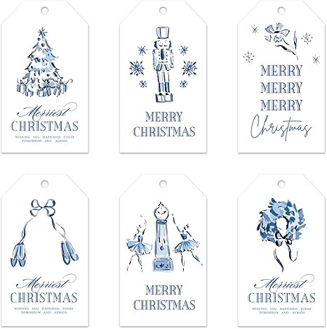 Christmas Paper Gift Tags Nutcracker Hanging Labels with Hemp Rope White Blue Merry Christmas Tag... | Amazon (US)
