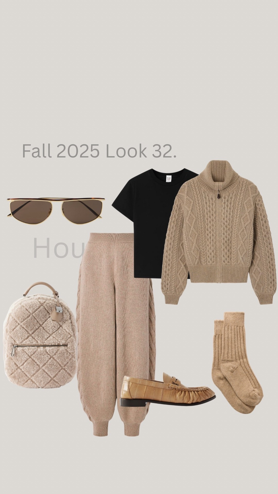 Fall 2025 Look 32. 

Cashmere pants with the matching sweater layered over a cropped black tee, soft structure with a lived-in edge. Tan loafers and slouched scrunchie socks add warmth and ease, while a shearling bag and gold-tone glasses finish the look with quiet polish.
Shop the edit: cashmere set | tan loafers | shearling accents | gold frames | tonal layering #LTKstyle #quietluxury #neutraledit #elevatedbasics #moderncomfort


#LTKStyleTip #fashion #ootd #nyc #love #looks #ltk #fall #2025 #streetstyle #style #work #LTKStyle #ltkfashion 

#LTKgrwm #LTKBeauty #LTKootd