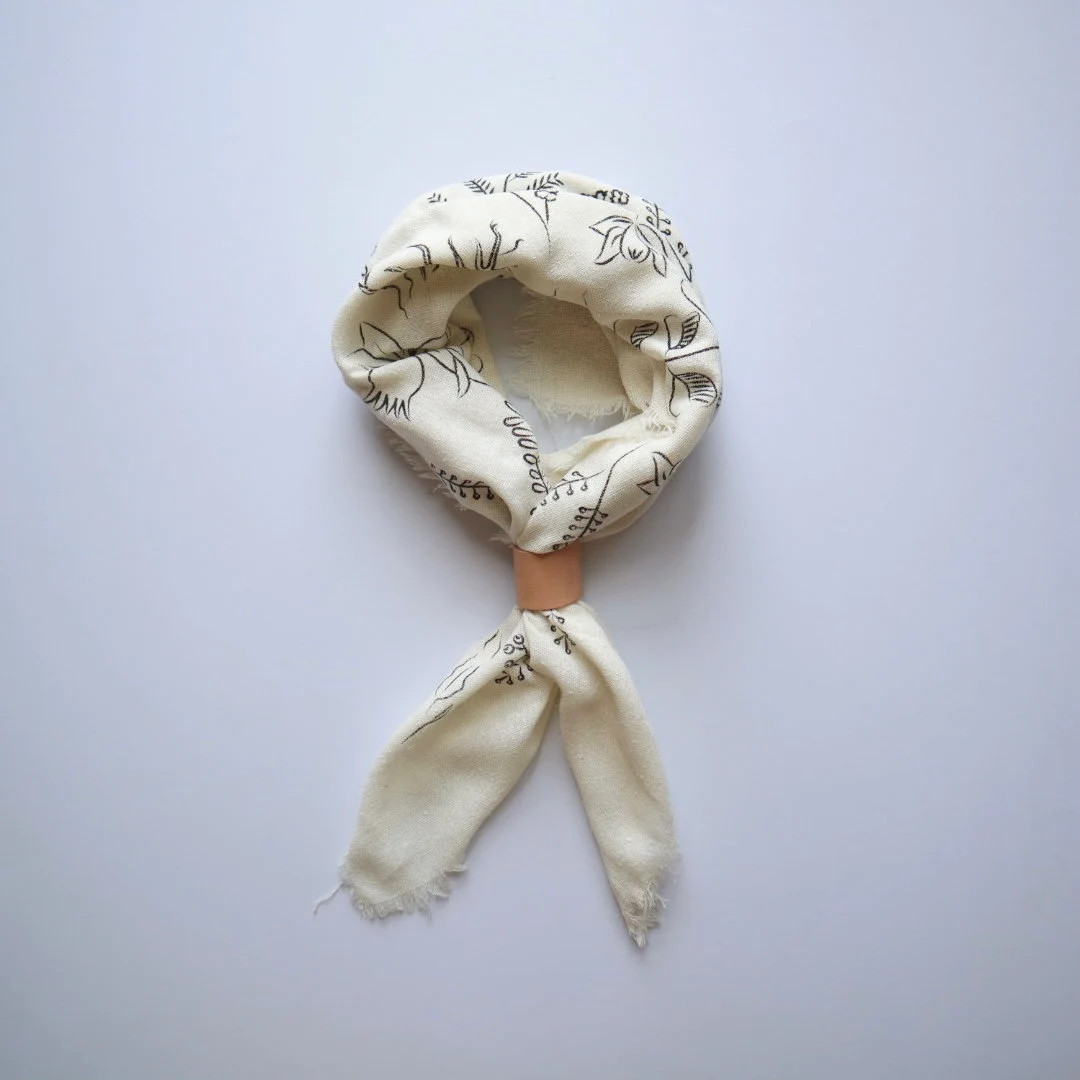 Cream/ White Botanical Patterned Raw Silk Bandana/scarf- Black Ink - Etsy | Etsy (US)