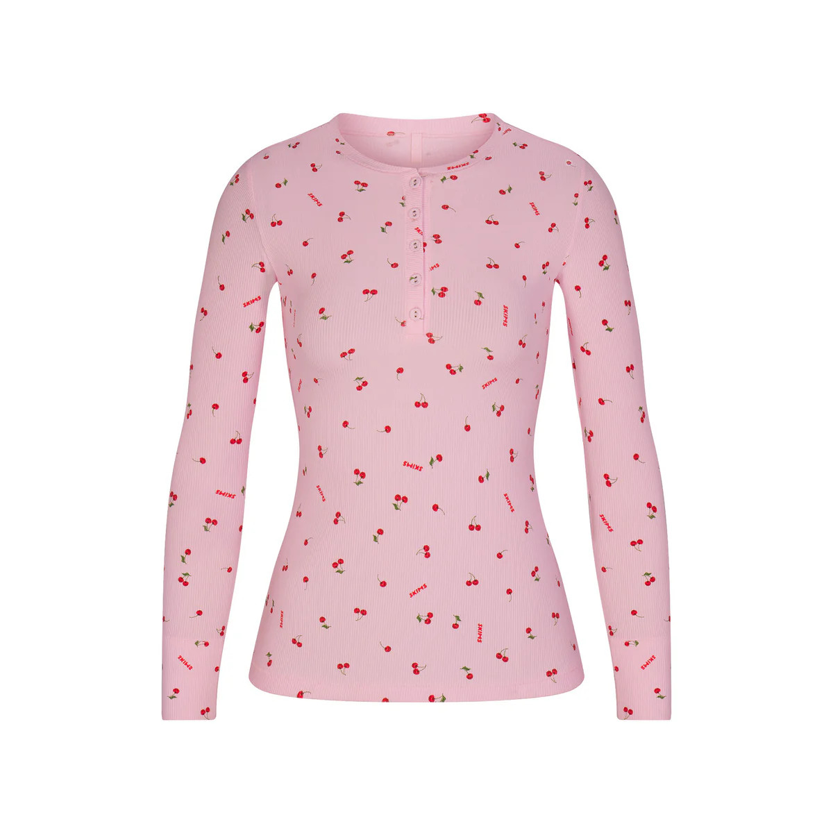 SOFT LOUNGE LONG SLEEVE HENLEY | CHERRY BLOSSOM PRINT | SKIMS (US)